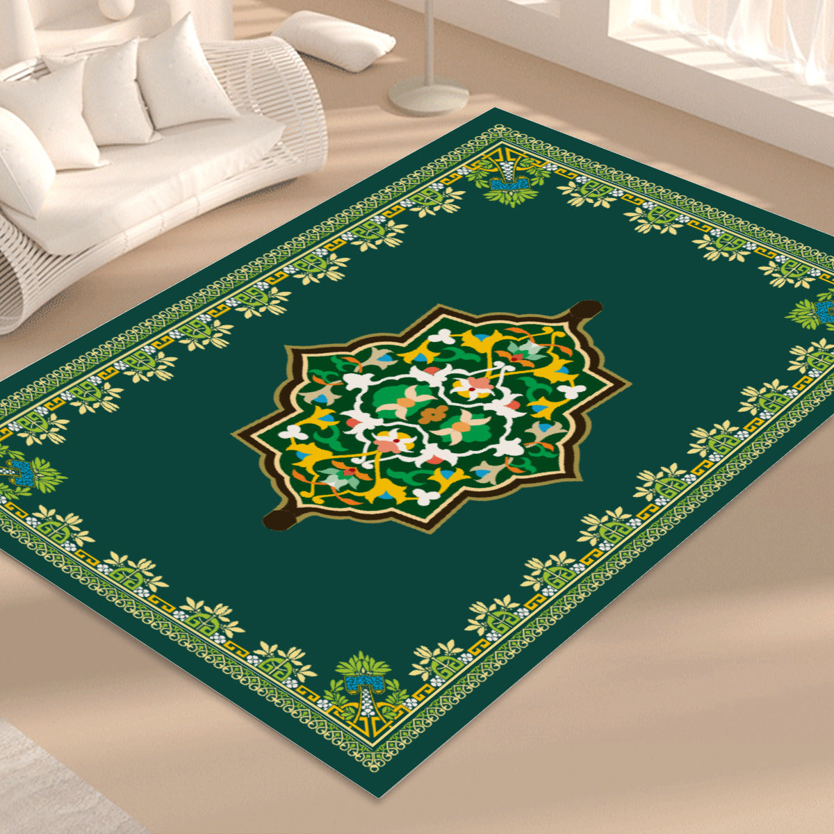 Tapis de prière et salon vert rectangulaire motif géométrique