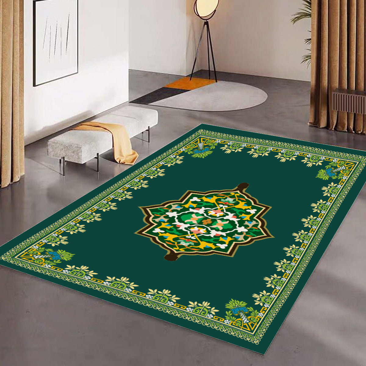 Tapis de prière et salon vert rectangulaire motif géométrique