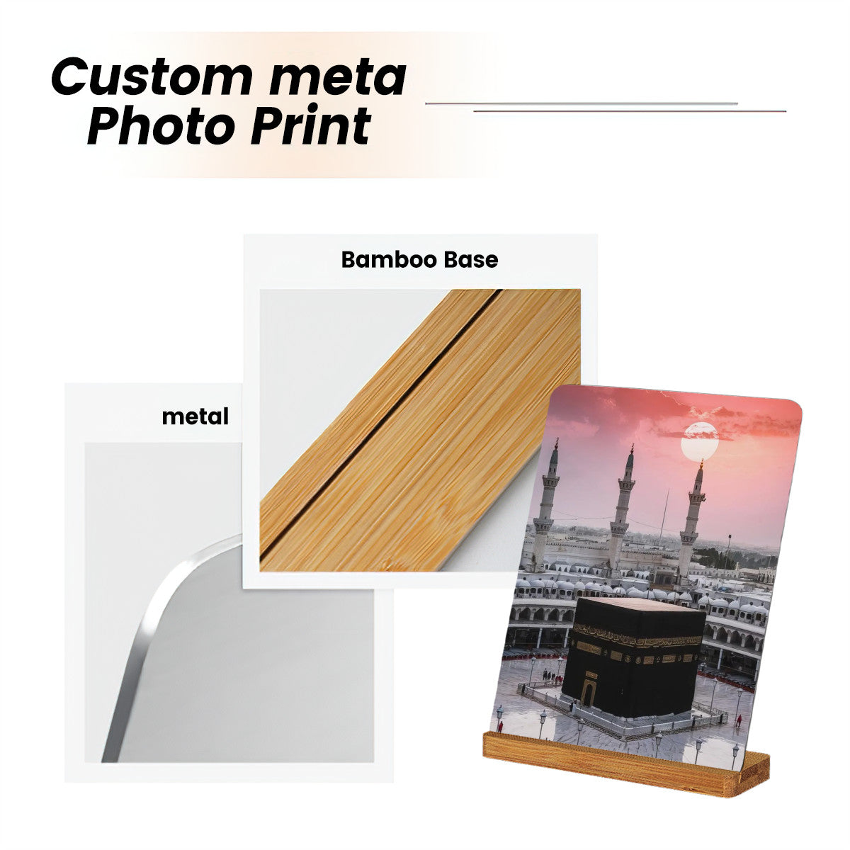 Photo Kaaba couché de soleil en métal avec support