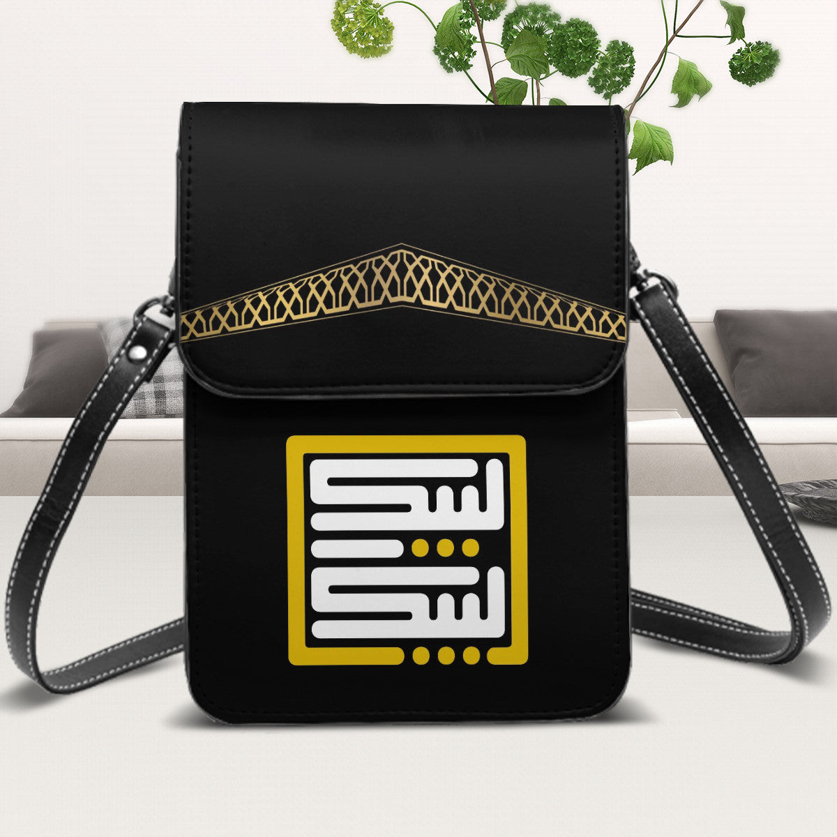 Porte-monnaie en cuir pour téléphone portable avec bandoulière Design Kaaba