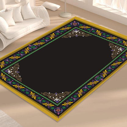 Tapis de prière et salon rectangulaire noir motif floral