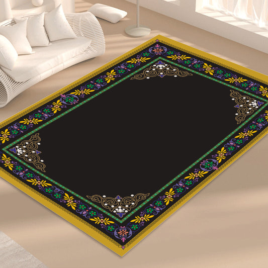 Tapis de prière et salon rectangulaire noir motif floral