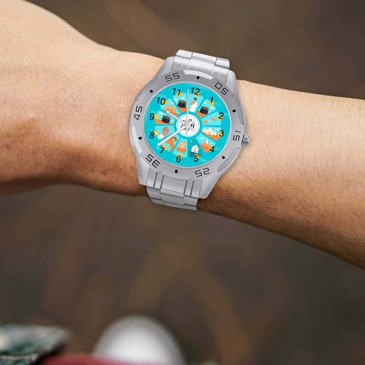Montre guide du hajj en acier inoxydable