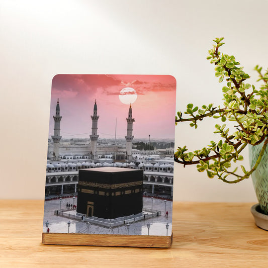 Photo Kaaba couché de soleil en métal avec support
