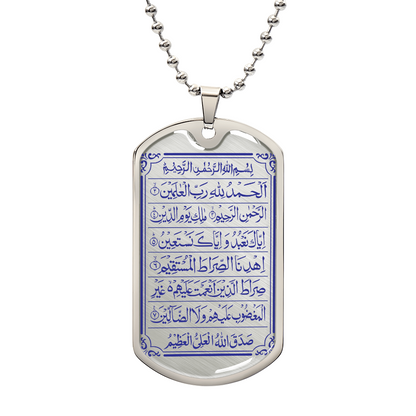 Collier Plaque Militaire de Luxe Sourate Al-Fatiha Gravée or 18K