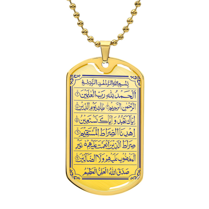 Collier Plaque Militaire de Luxe Sourate Al-Fatiha Gravée or 18K
