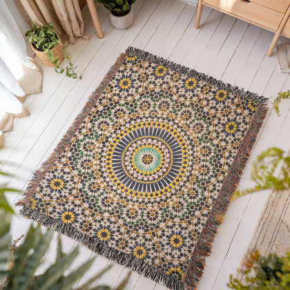 Tapis Couverture Zellige Marocain Tissée 100 % Coton